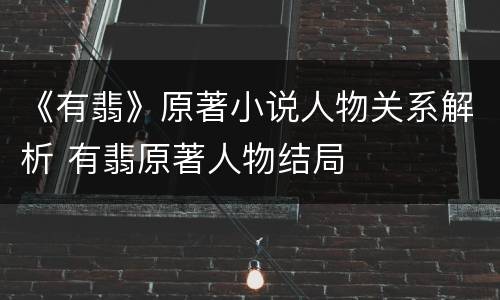 《有翡》原著小说人物关系解析 有翡原著人物结局