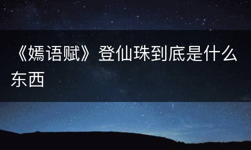 《嫣语赋》登仙珠到底是什么东西