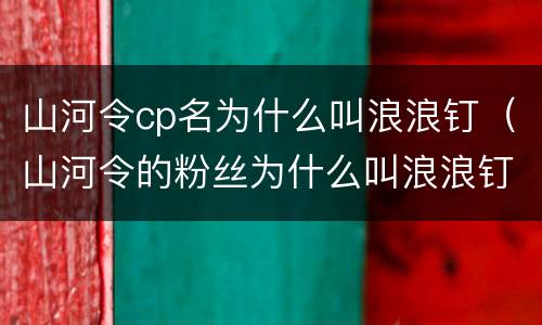山河令cp名为什么叫浪浪钉（山河令的粉丝为什么叫浪浪钉）