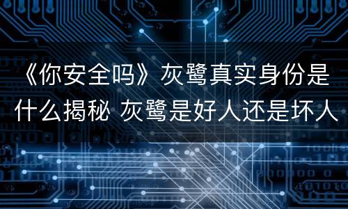 《你安全吗》灰鹭真实身份是什么揭秘 灰鹭是好人还是坏人