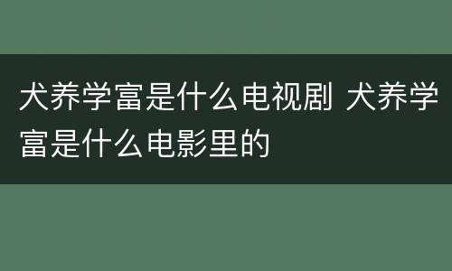 犬养学富是什么电视剧 犬养学富是什么电影里的