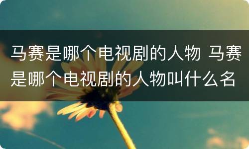 马赛是哪个电视剧的人物 马赛是哪个电视剧的人物叫什么名字?