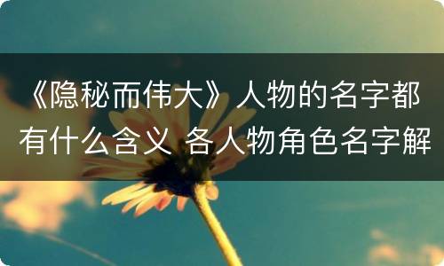 《隐秘而伟大》人物的名字都有什么含义 各人物角色名字解析
