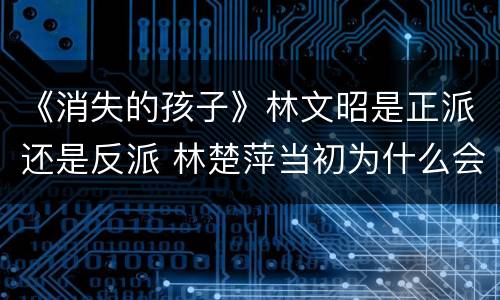 《消失的孩子》林文昭是正派还是反派 林楚萍当初为什么会昏迷