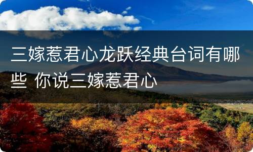 三嫁惹君心龙跃经典台词有哪些 你说三嫁惹君心