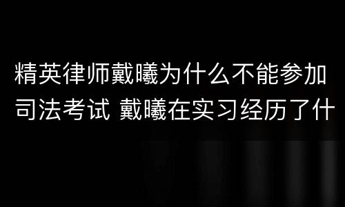 精英律师戴曦为什么不能参加司法考试 戴曦在实习经历了什么