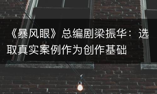 《暴风眼》总编剧梁振华：选取真实案例作为创作基础