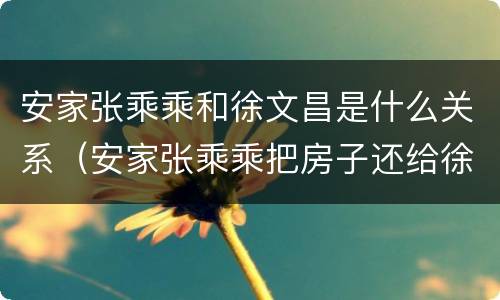 安家张乘乘和徐文昌是什么关系（安家张乘乘把房子还给徐文昌）