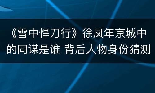 《雪中悍刀行》徐凤年京城中的同谋是谁 背后人物身份猜测