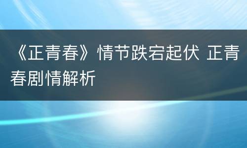 《正青春》情节跌宕起伏 正青春剧情解析