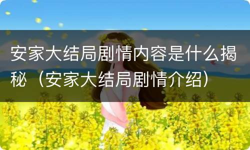 安家大结局剧情内容是什么揭秘（安家大结局剧情介绍）