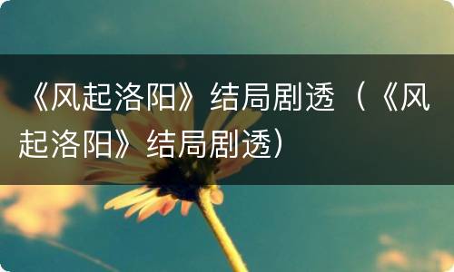 《风起洛阳》结局剧透（《风起洛阳》结局剧透）