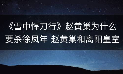 《雪中悍刀行》赵黄巢为什么要杀徐凤年 赵黄巢和离阳皇室关系揭秘