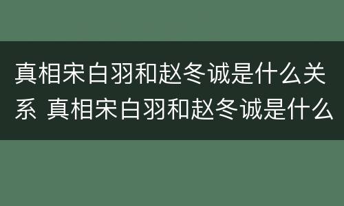 真相宋白羽和赵冬诚是什么关系 真相宋白羽和赵冬诚是什么关系