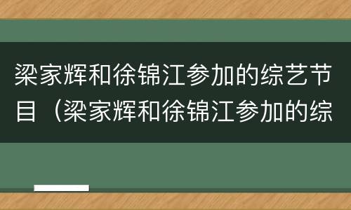 梁家辉和徐锦江参加的综艺节目（梁家辉和徐锦江参加的综艺节目有哪些）