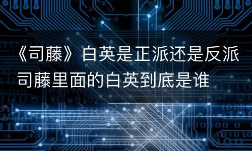 《司藤》白英是正派还是反派 司藤里面的白英到底是谁