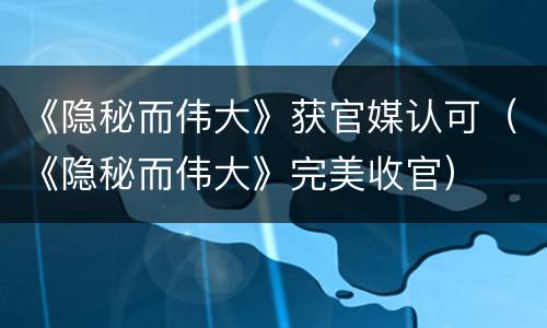《隐秘而伟大》获官媒认可（《隐秘而伟大》完美收官）