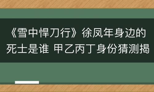 《雪中悍刀行》徐凤年身边的死士是谁 甲乙丙丁身份猜测揭秘