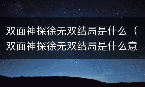 双面神探徐无双结局是什么（双面神探徐无双结局是什么意思）