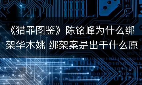 《猎罪图鉴》陈铭峰为什么绑架华木姚 绑架案是出于什么原因