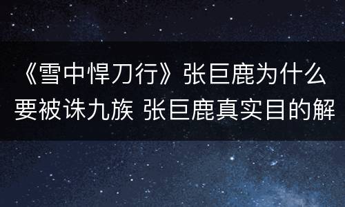 《雪中悍刀行》张巨鹿为什么要被诛九族 张巨鹿真实目的解析