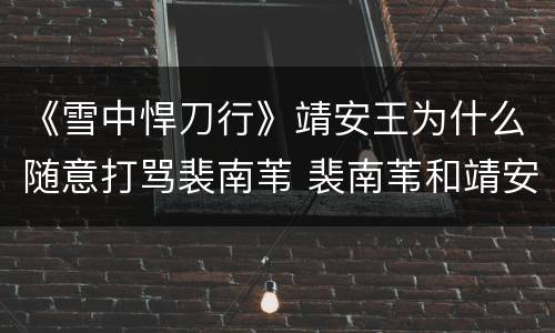 《雪中悍刀行》靖安王为什么随意打骂裴南苇 裴南苇和靖安王关系揭秘