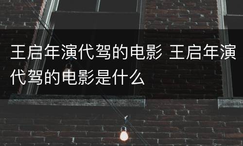 王启年演代驾的电影 王启年演代驾的电影是什么