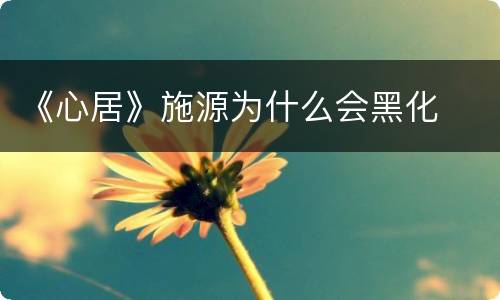 《心居》施源为什么会黑化