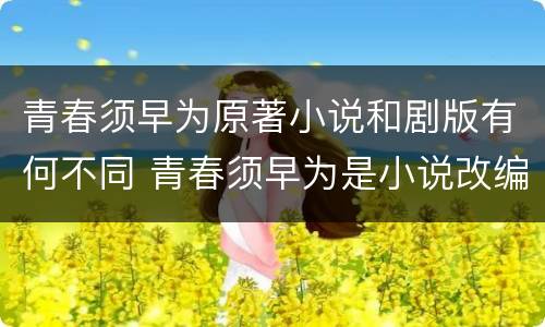 青春须早为原著小说和剧版有何不同 青春须早为是小说改编吗?