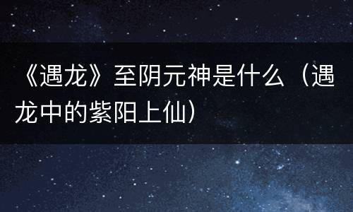 《遇龙》至阴元神是什么（遇龙中的紫阳上仙）