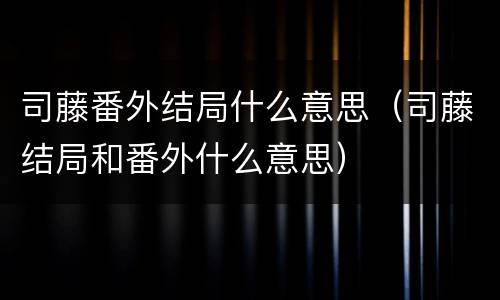 司藤番外结局什么意思（司藤结局和番外什么意思）