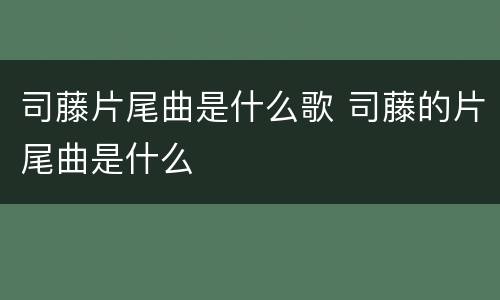 司藤片尾曲是什么歌 司藤的片尾曲是什么
