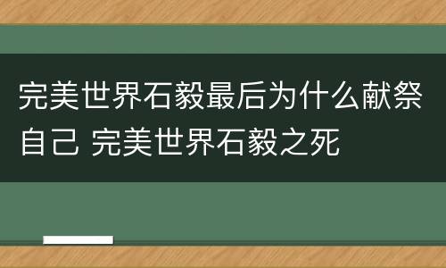 完美世界石毅最后为什么献祭自己 完美世界石毅之死