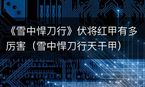 《雪中悍刀行》伏将红甲有多厉害（雪中悍刀行天干甲）