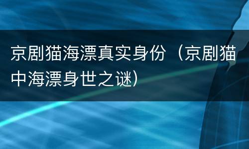 京剧猫海漂真实身份（京剧猫中海漂身世之谜）