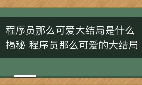 程序员那么可爱大结局是什么揭秘 程序员那么可爱的大结局是什么