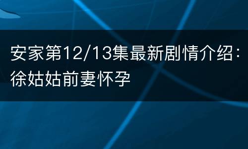 安家第12/13集最新剧情介绍：徐姑姑前妻怀孕