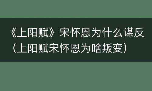 《上阳赋》宋怀恩为什么谋反（上阳赋宋怀恩为啥叛变）