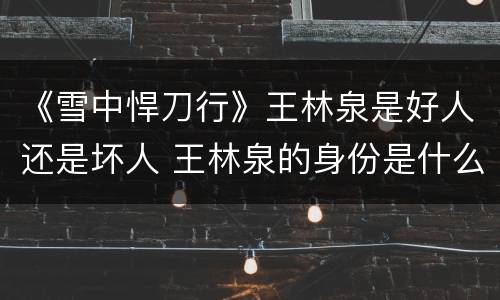 《雪中悍刀行》王林泉是好人还是坏人 王林泉的身份是什么