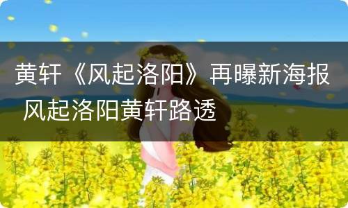 黄轩《风起洛阳》再曝新海报 风起洛阳黄轩路透