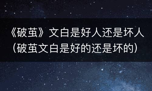 《破茧》文白是好人还是坏人（破茧文白是好的还是坏的）