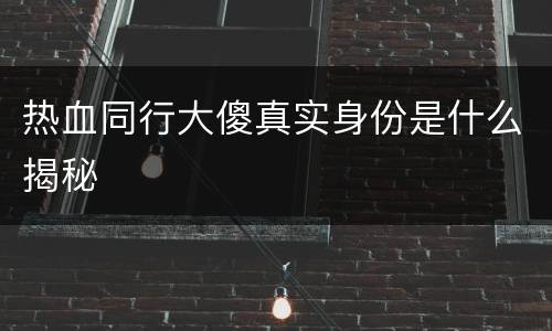 热血同行大傻真实身份是什么揭秘