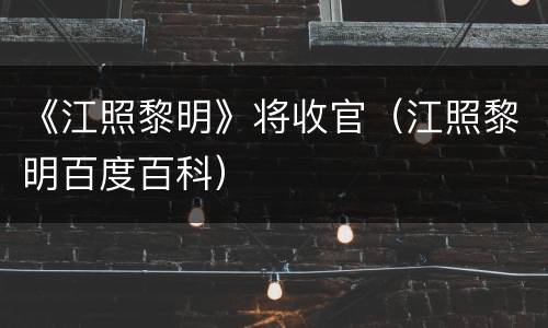 《江照黎明》将收官（江照黎明百度百科）