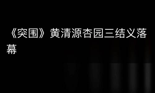 《突围》黄清源杏园三结义落幕