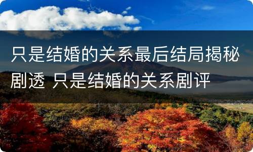 只是结婚的关系最后结局揭秘剧透 只是结婚的关系剧评