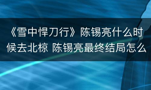 《雪中悍刀行》陈锡亮什么时候去北椋 陈锡亮最终结局怎么样