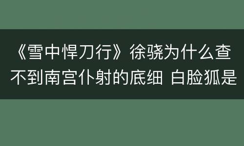 《雪中悍刀行》徐骁为什么查不到南宫仆射的底细 白脸狐是什么人