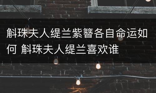 斛珠夫人缇兰紫簪各自命运如何 斛珠夫人缇兰喜欢谁