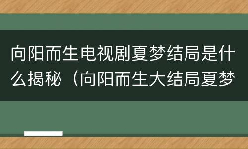 向阳而生电视剧夏梦结局是什么揭秘（向阳而生大结局夏梦）