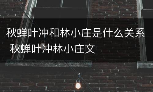 秋蝉叶冲和林小庄是什么关系 秋蝉叶冲林小庄文